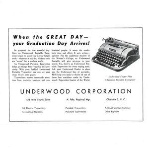Underwood Finger Flite Champion Portable Typewriter Graduation Day Print Ad 1950